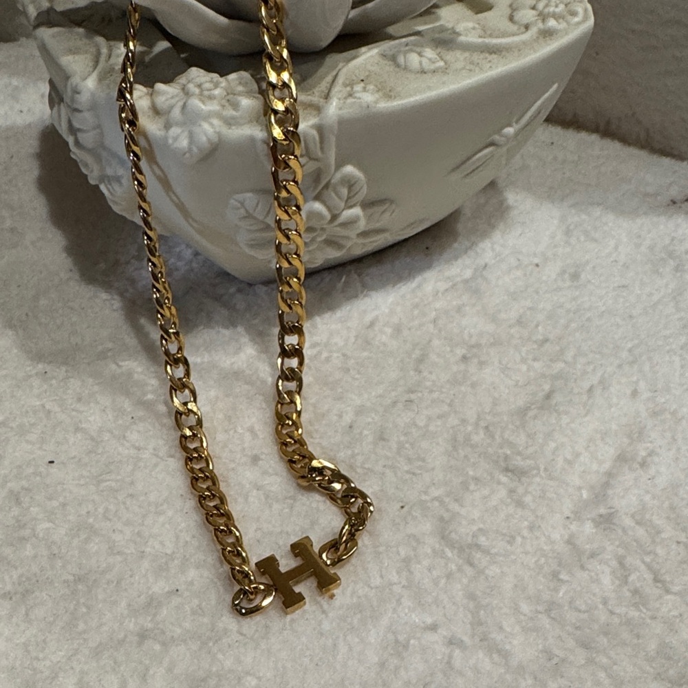 Gold Chain Necklace with H Pendant
